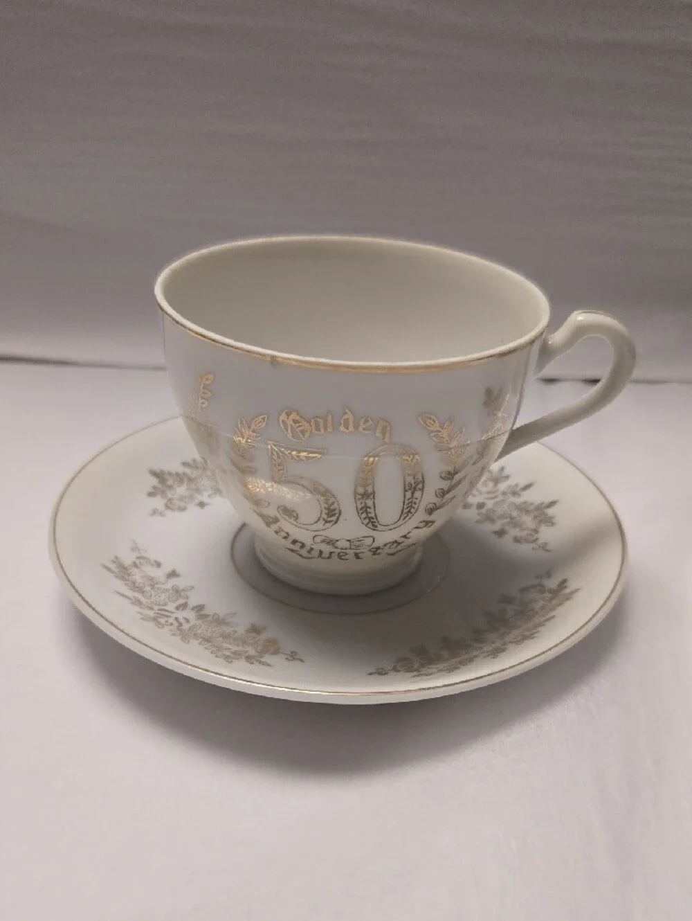 Golden 50th Anniversary Porcelain Plate, S&P, Cup/Saucer
